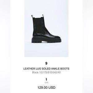 BLACK LEATHER LUG SOLED ANKLE BOOTS from Zara- worn one time